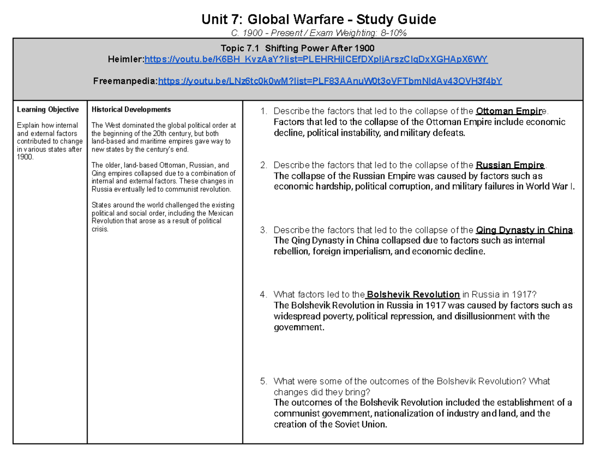 Fatima Merah Unit 7 Review Packet Unit 7 Global Warfare Study Fatima Merah Unit 7 Review Packet Unit 7 Global Warfare Study