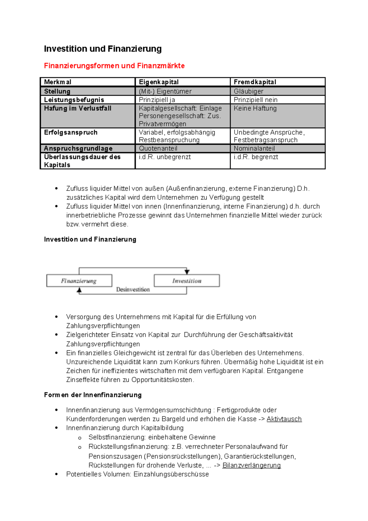 Investition Und Finanzierung Zusammenfassung - Investition Und ...