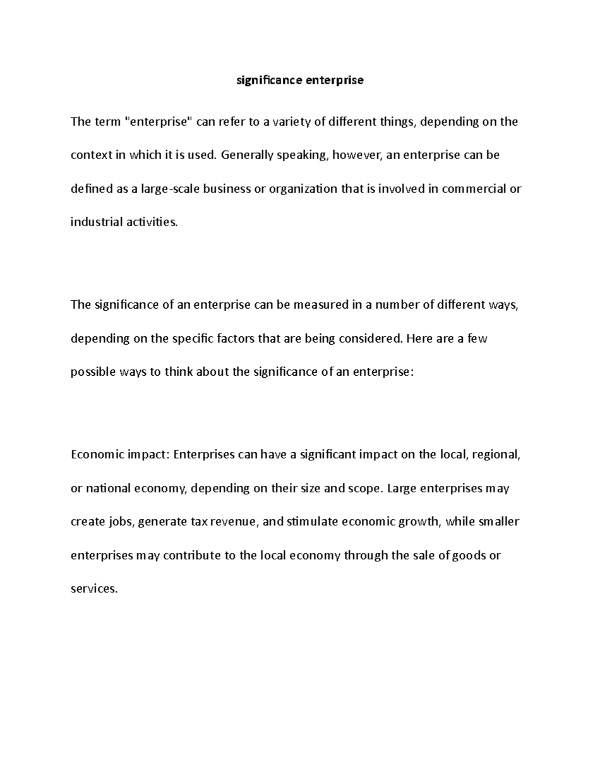 Significance enterprise - significance enterprise The term 