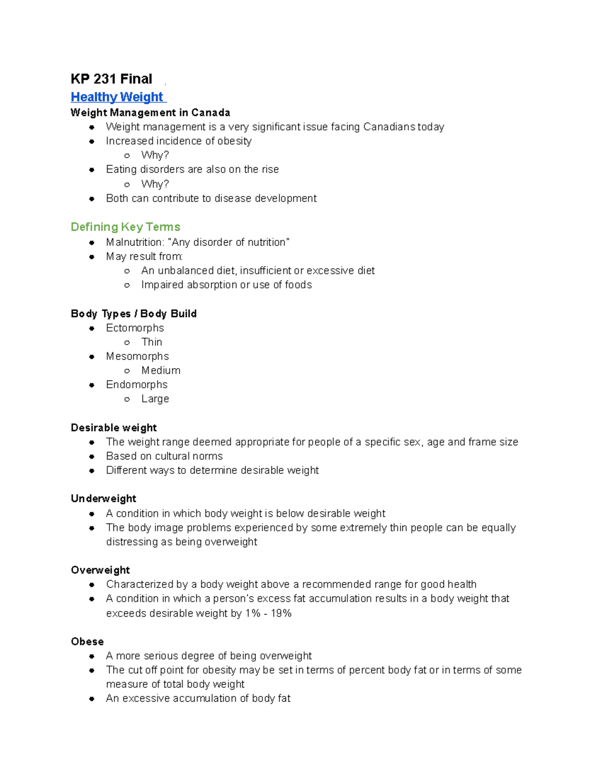 KP 231 Final Exam Notes - KP231 - WLU - Studocu