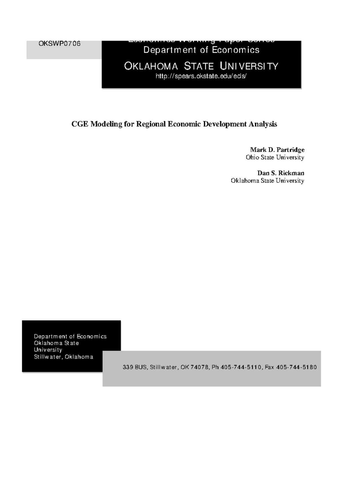 Okswps 0706 - CGE Modeling for Regional Economic Development Analysis ...