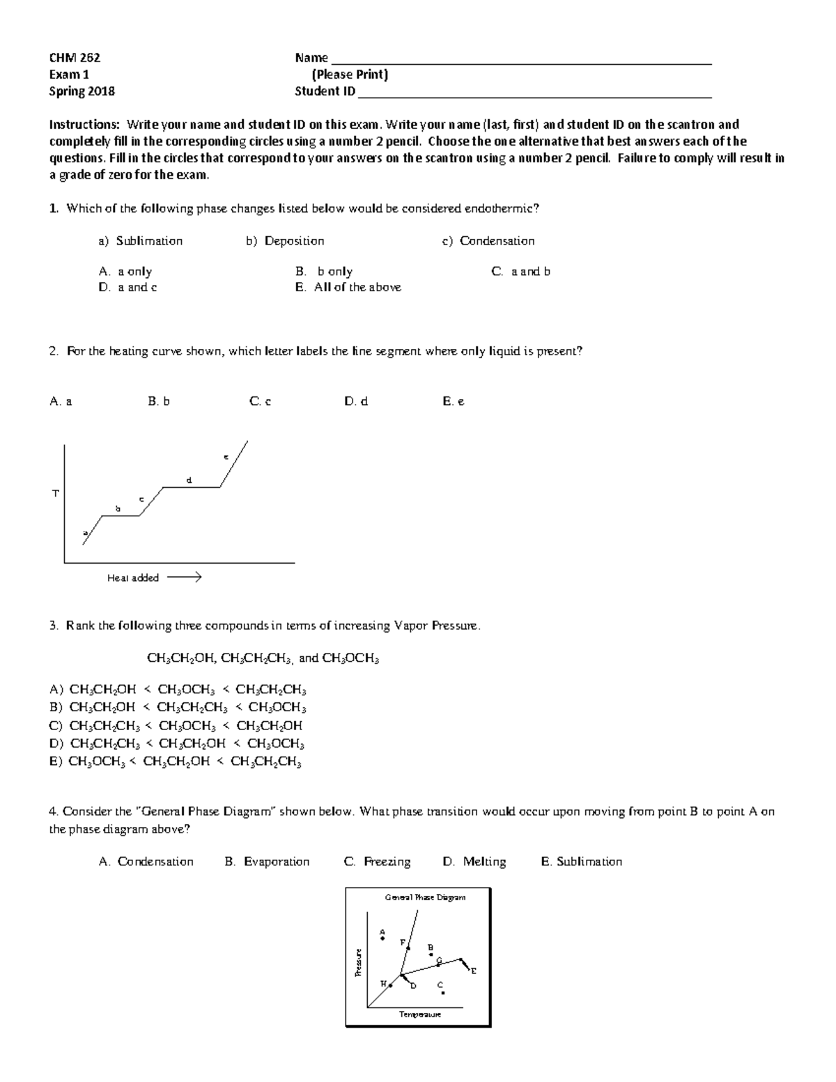 CHM262Exam1PracticeProblems - CHM 262 Exam 1 Spring 2018 Name (Please ...