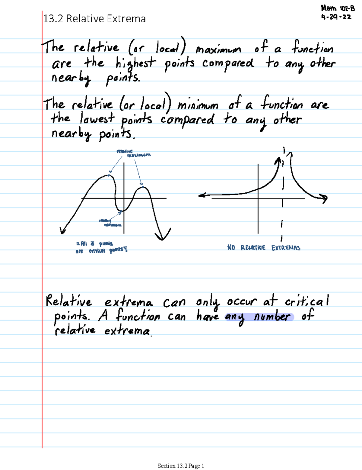 MATH 102-b, 4-29-22 notes - 13 Relative Extrema Math 102- ####### 4-29 ...