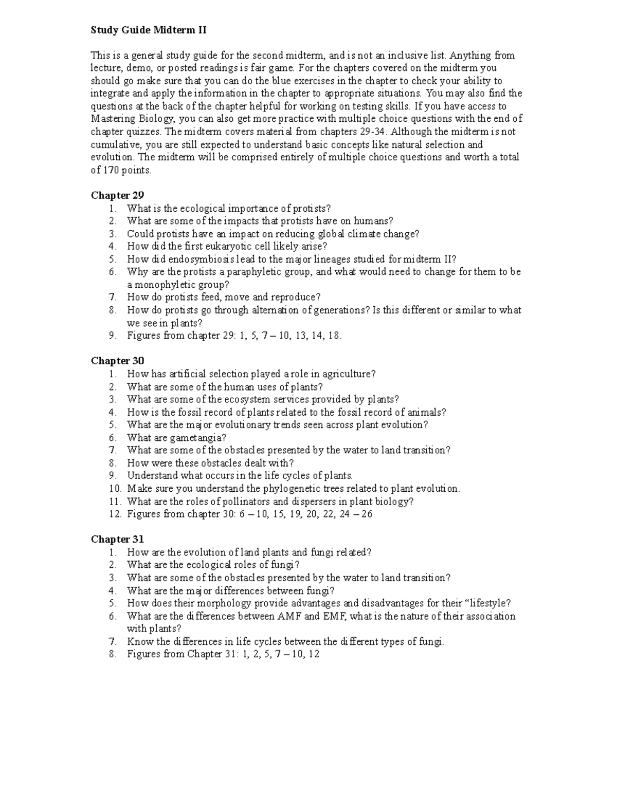 Study Guide MTII - Study Guide Midterm II This is a general study guide ...