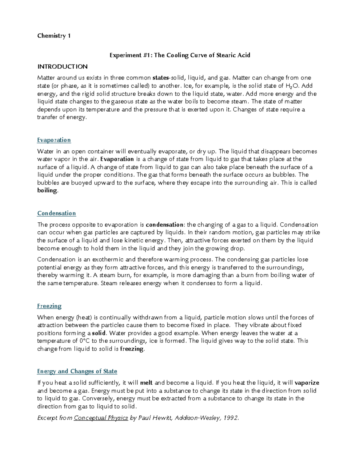 Lab 1 Cooling Curve Lab nice Chemistry 1 Experiment 1 The Cooling