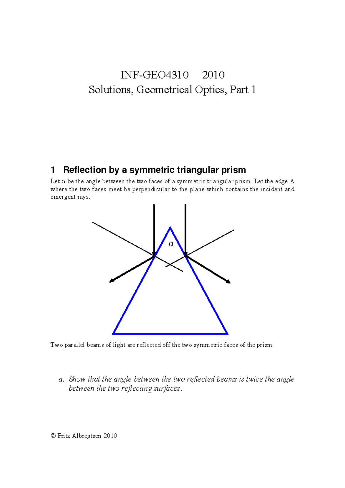 Solution Geometric Imaging 01 First Year - INF-GEO4310 2010 Solutions ...