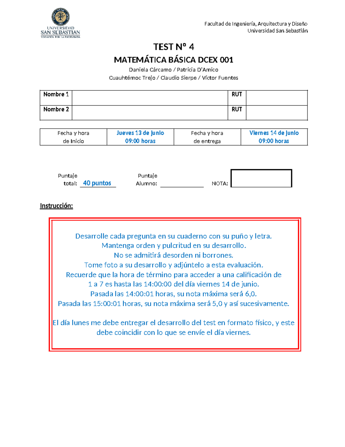 test matematica básica - Universidad San Sebastián TEST Nº 4 MATEMÁTICA ...