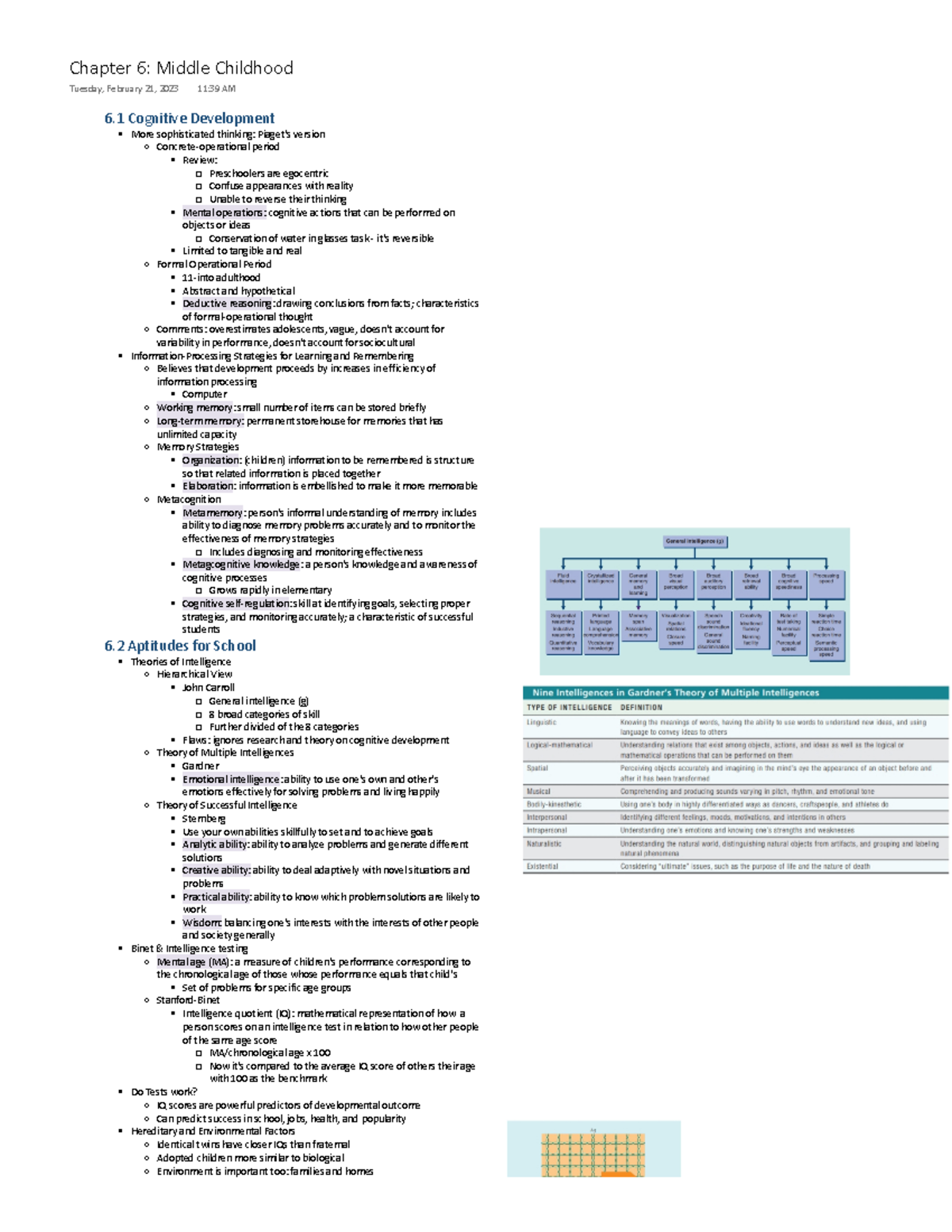 Chapter 6 Middle Childhood - 6 Cognitive Development More sophisticated ...