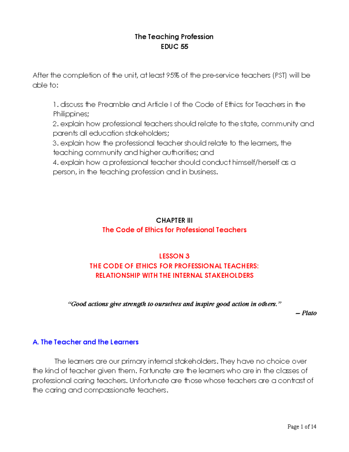 Chapter III The Code Of Ethics For Professional Teacher Part II 