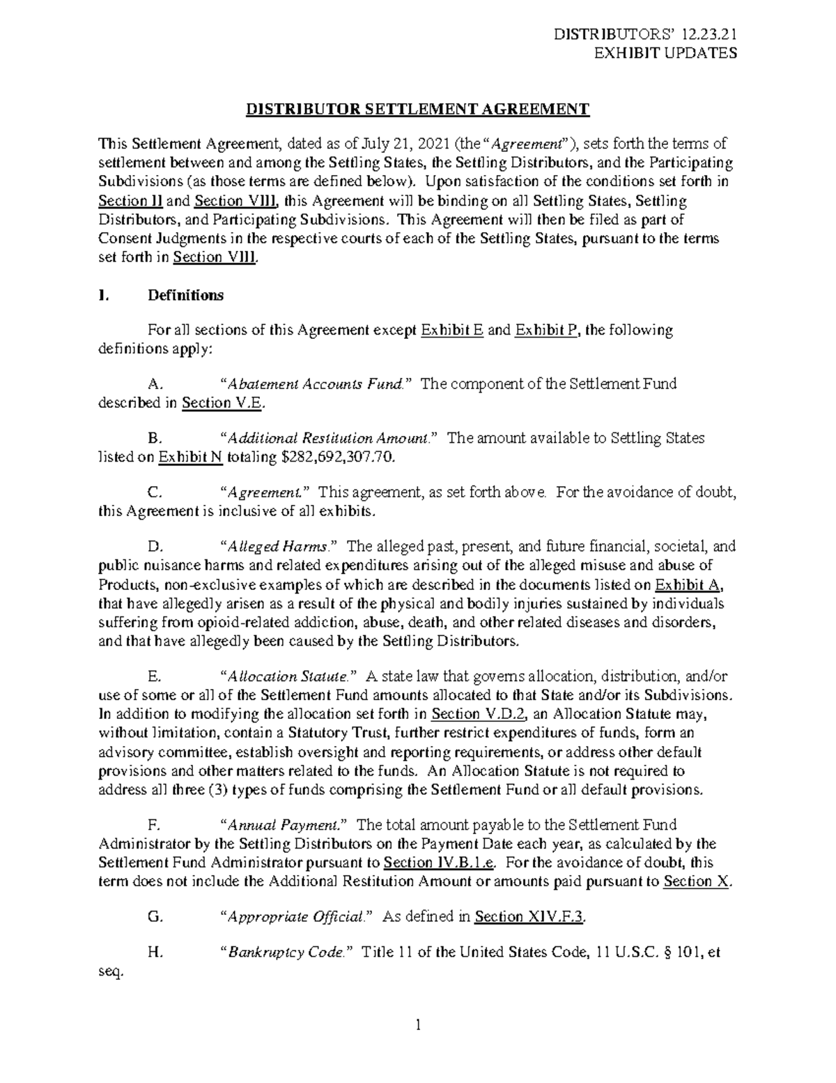 Final Distributor Settlement 2 DISTRIBUTORS’ 12. EXHIBIT UPDATES 1