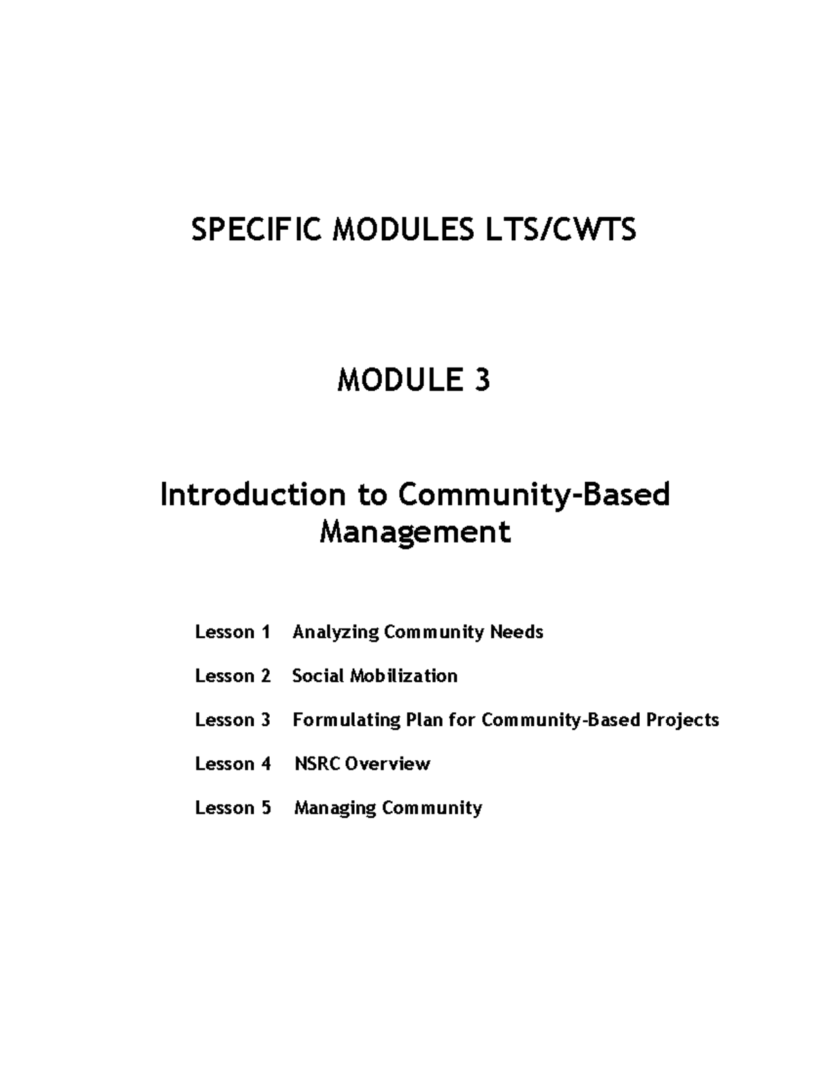 CWTS LTS Specific Module 3 Introduction to Community Based Management ...