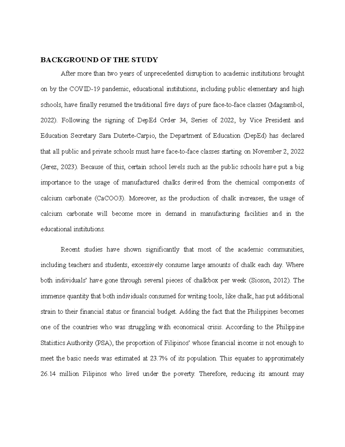 Background of the study - BACKGROUND OF THE STUDY After more than two ...