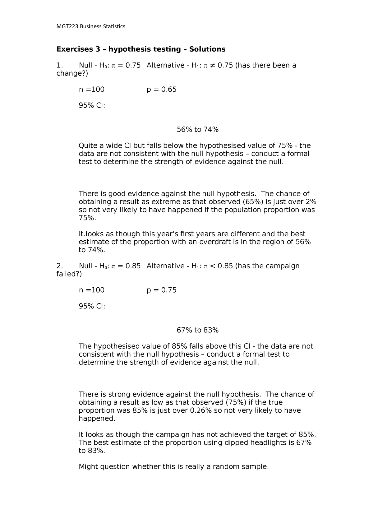 hypothesis testing exercises and solutions pdf