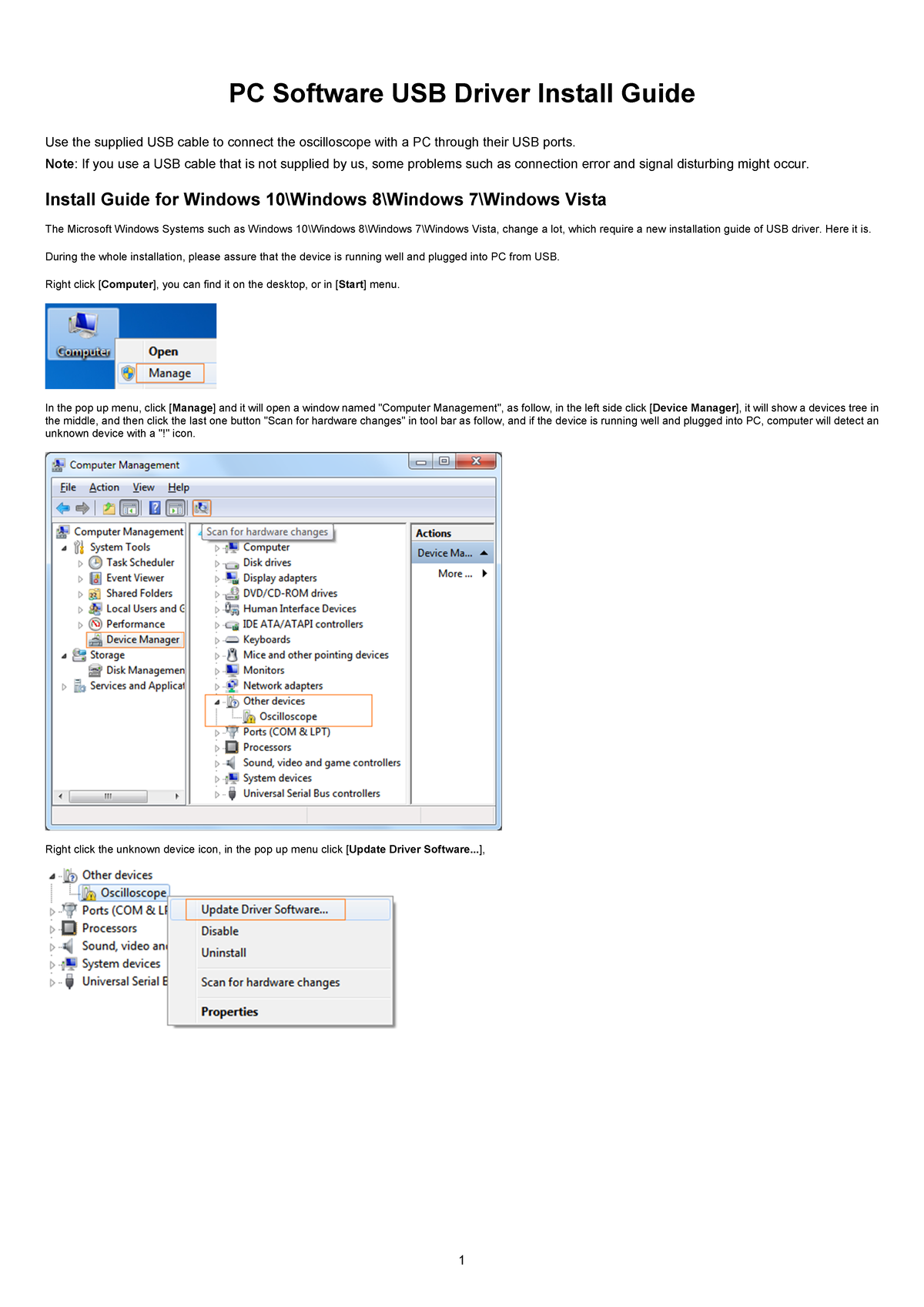 USB Driver Install Guide V1 - PC Software USB Driver Install Guide Use ...