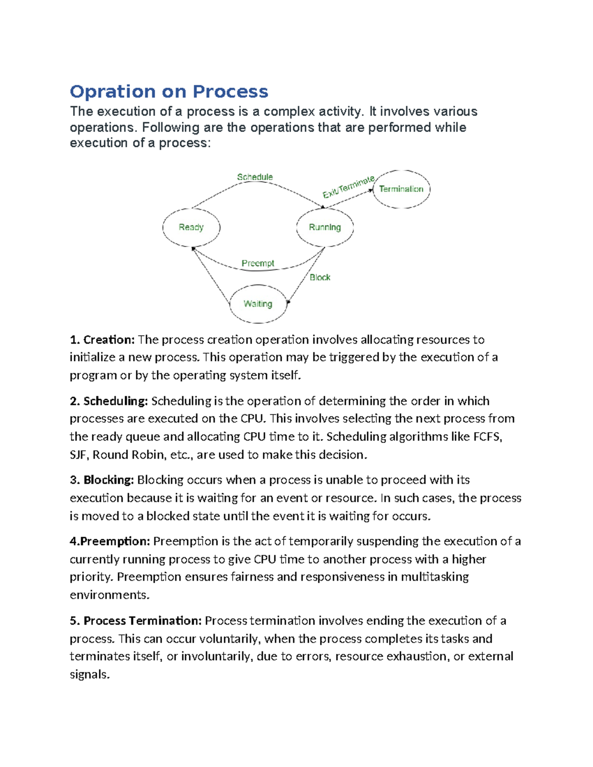 Os activity - Opration on Process The execution of a process is a ...