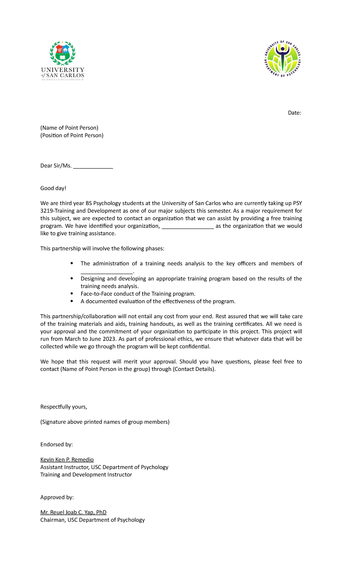 Template for Transmittal Letter to the Organization - Date: (Name of ...