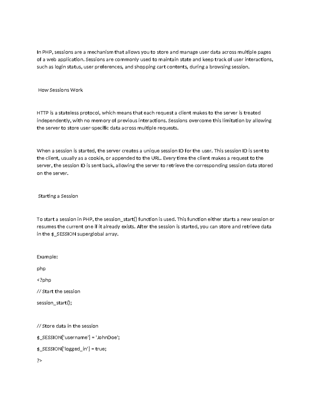 Session intro - here is material attached . - In PHP, sessions are a ...