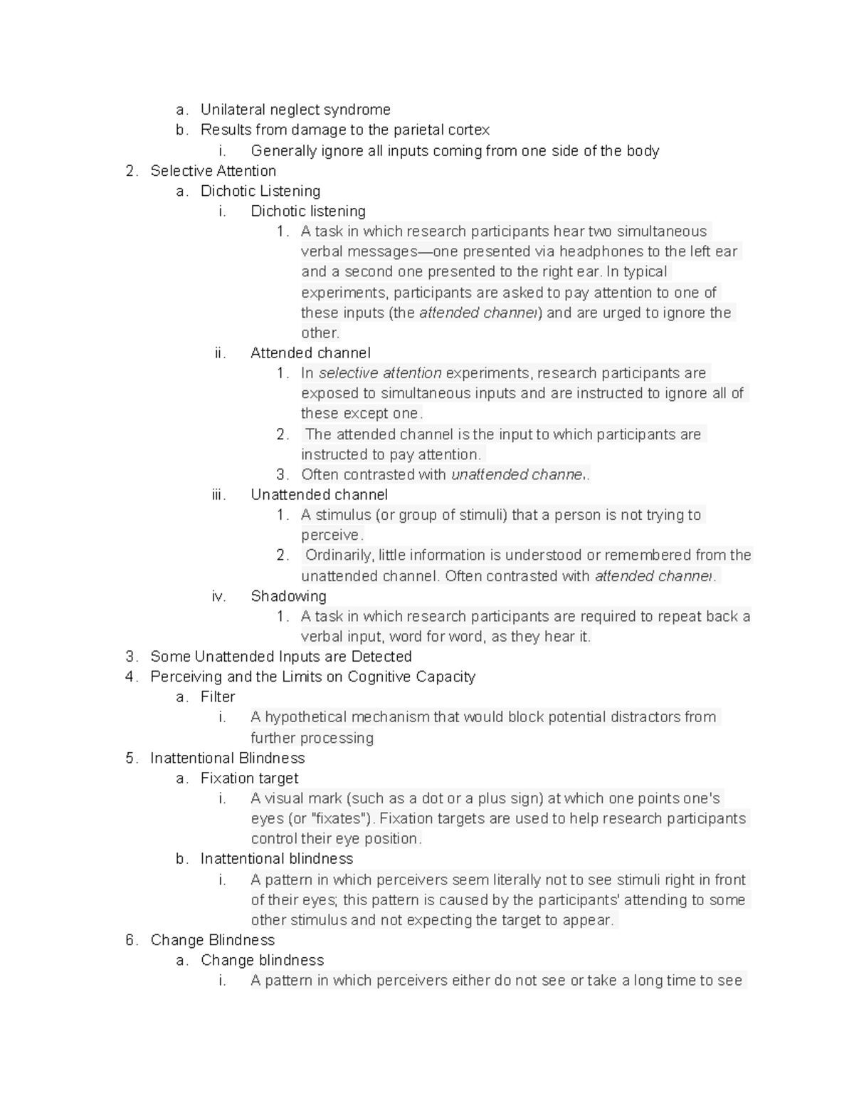 Chapter 5 Paying Attention - 2. 3. 4. 5. 6. a. Unilateral neglect ...