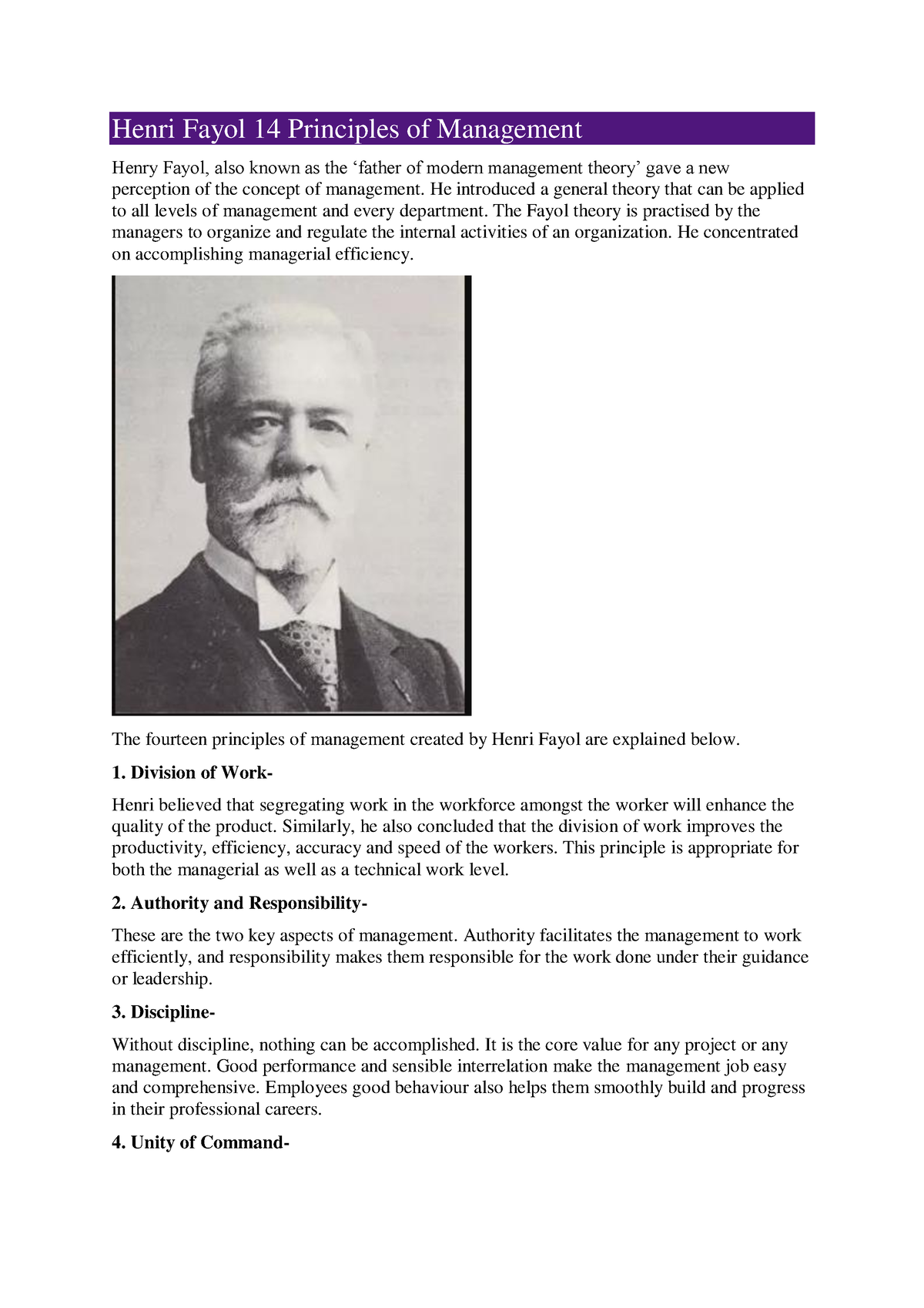 Principles Of Management - Henri Fayol 14 Principles Of Management ...