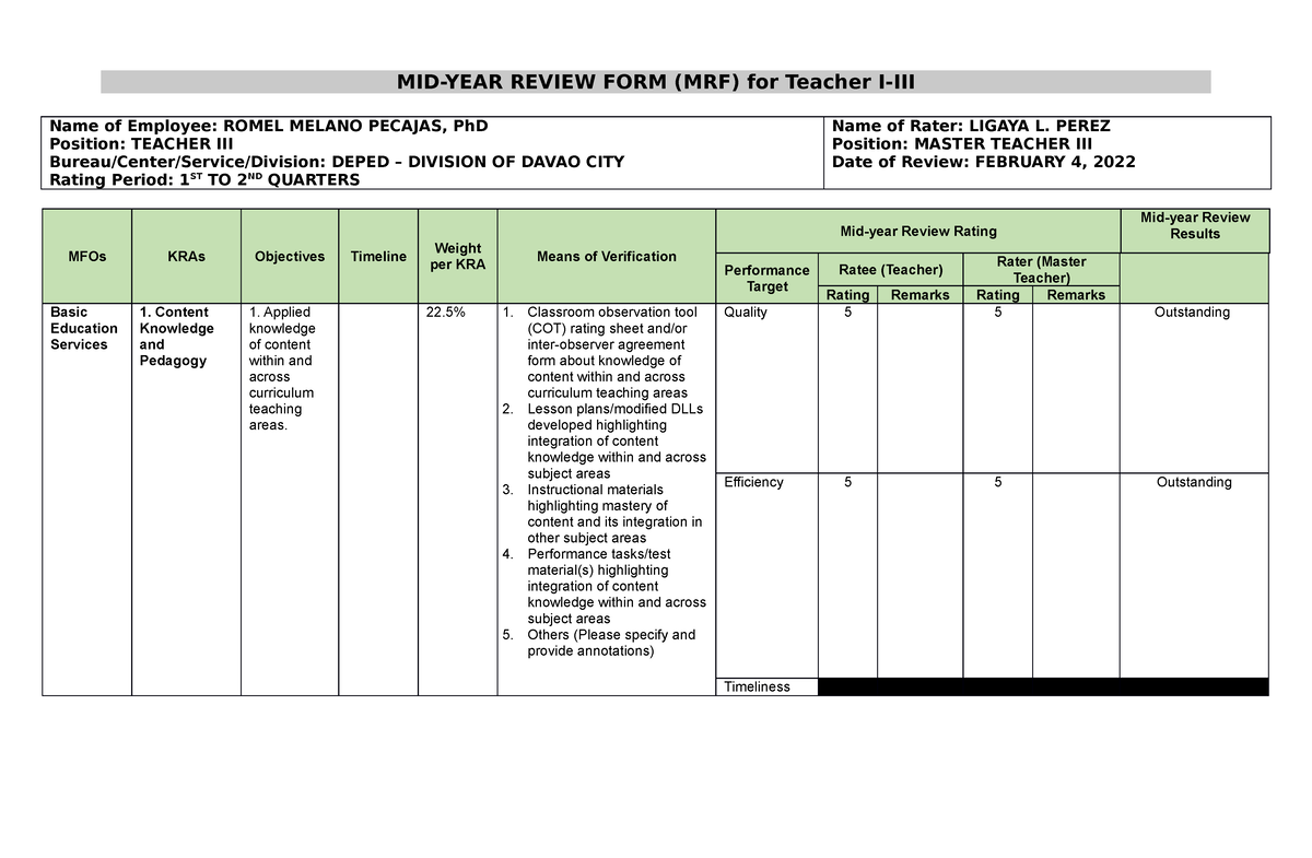 Updated Version Of Mid Year Review Form For Teachers Mrf Deped Tambayan