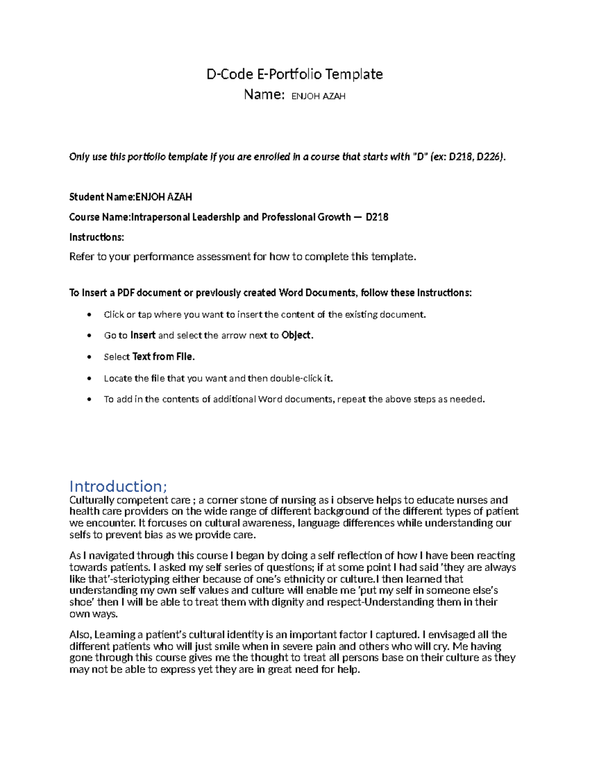Complete Assignment FOR TASK 2 - D-Code E-Portfolio Template Name ...