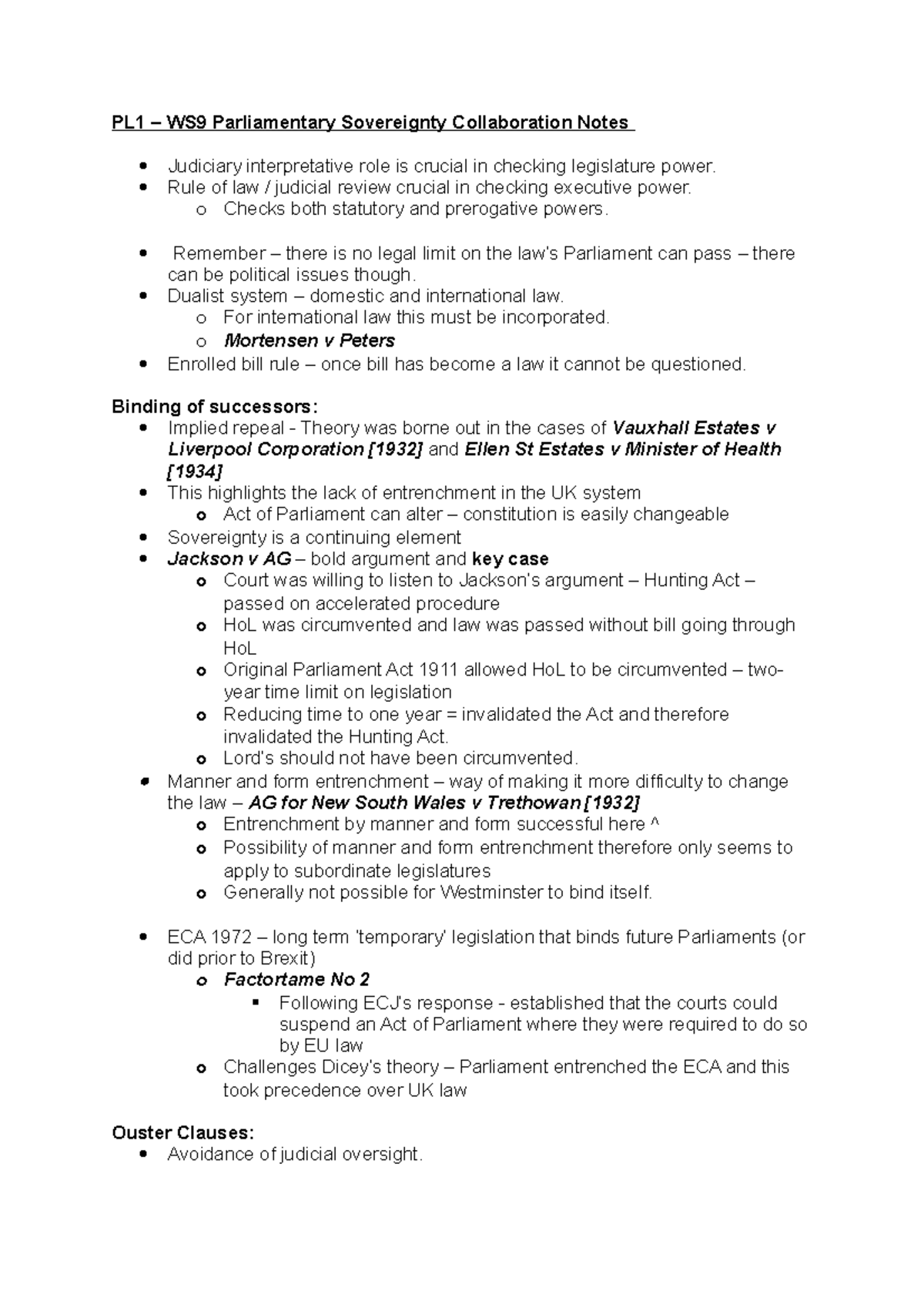 PL1 – WS9 Parliamentary Sovereignty Collaboration Notes - Rule of law ...