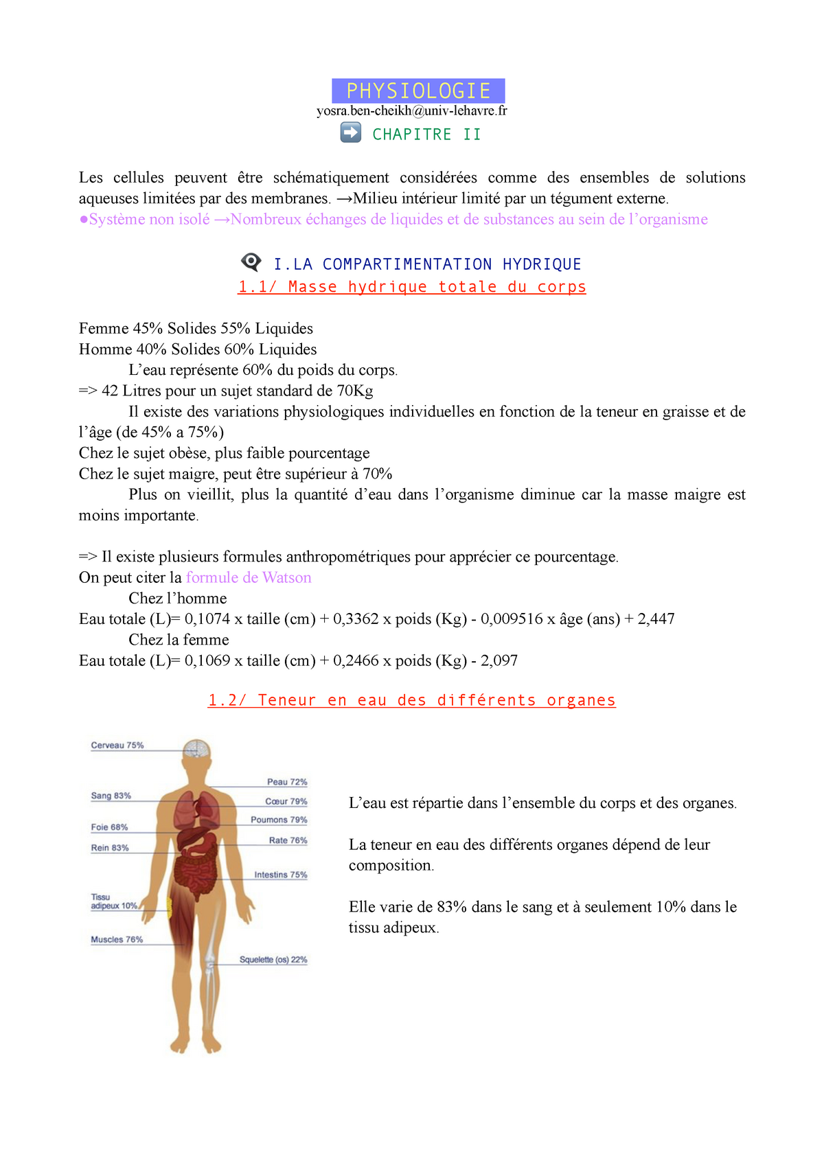 Physiologie CHAP 2 - PHYSIOLOGIE Yosra-cheikh@univ-lehavre CHAPITRE II ...