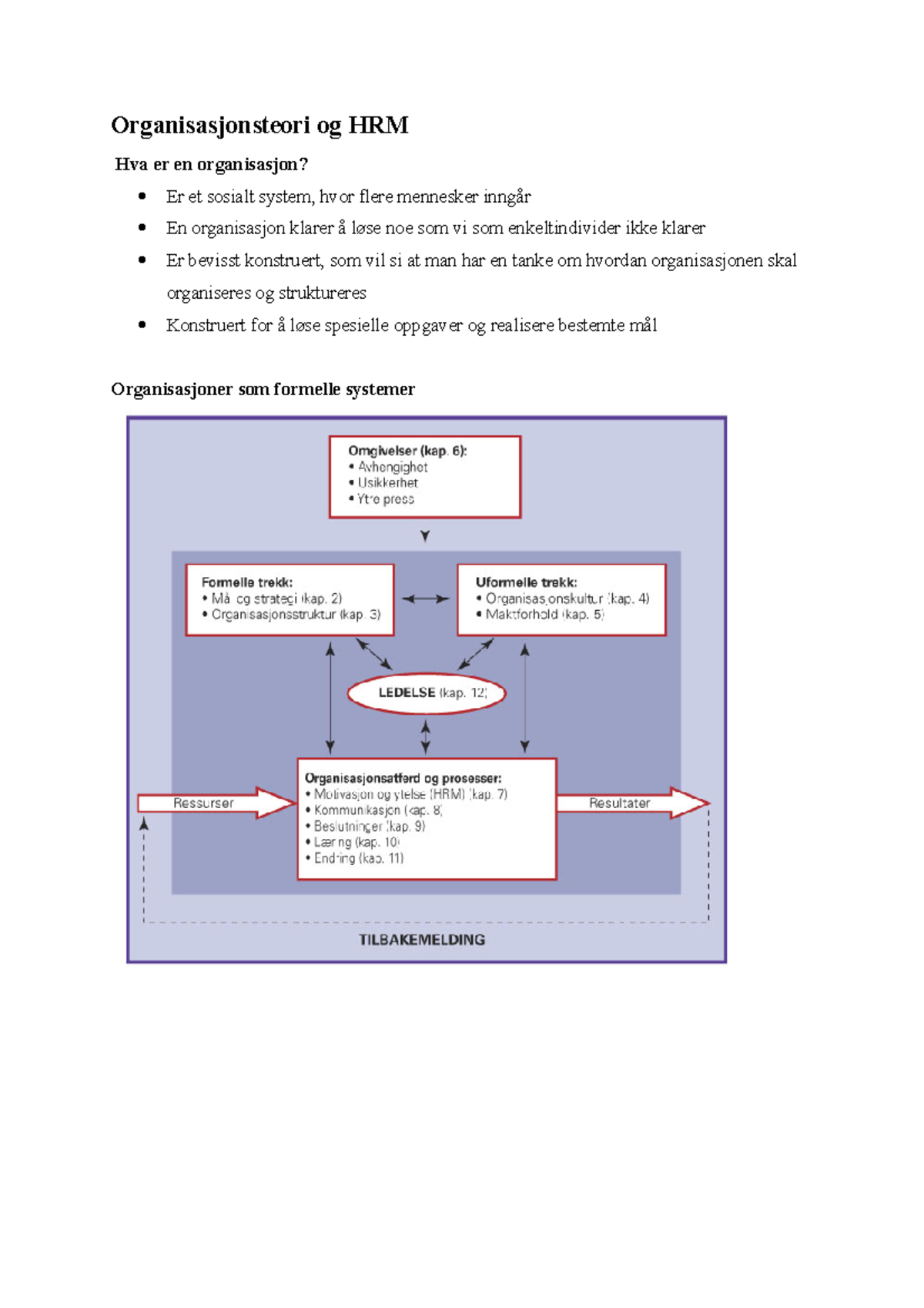ORG1211 Notater - Organisasjonsteori Og HRM Hva Er En Organisasjon? Er ...