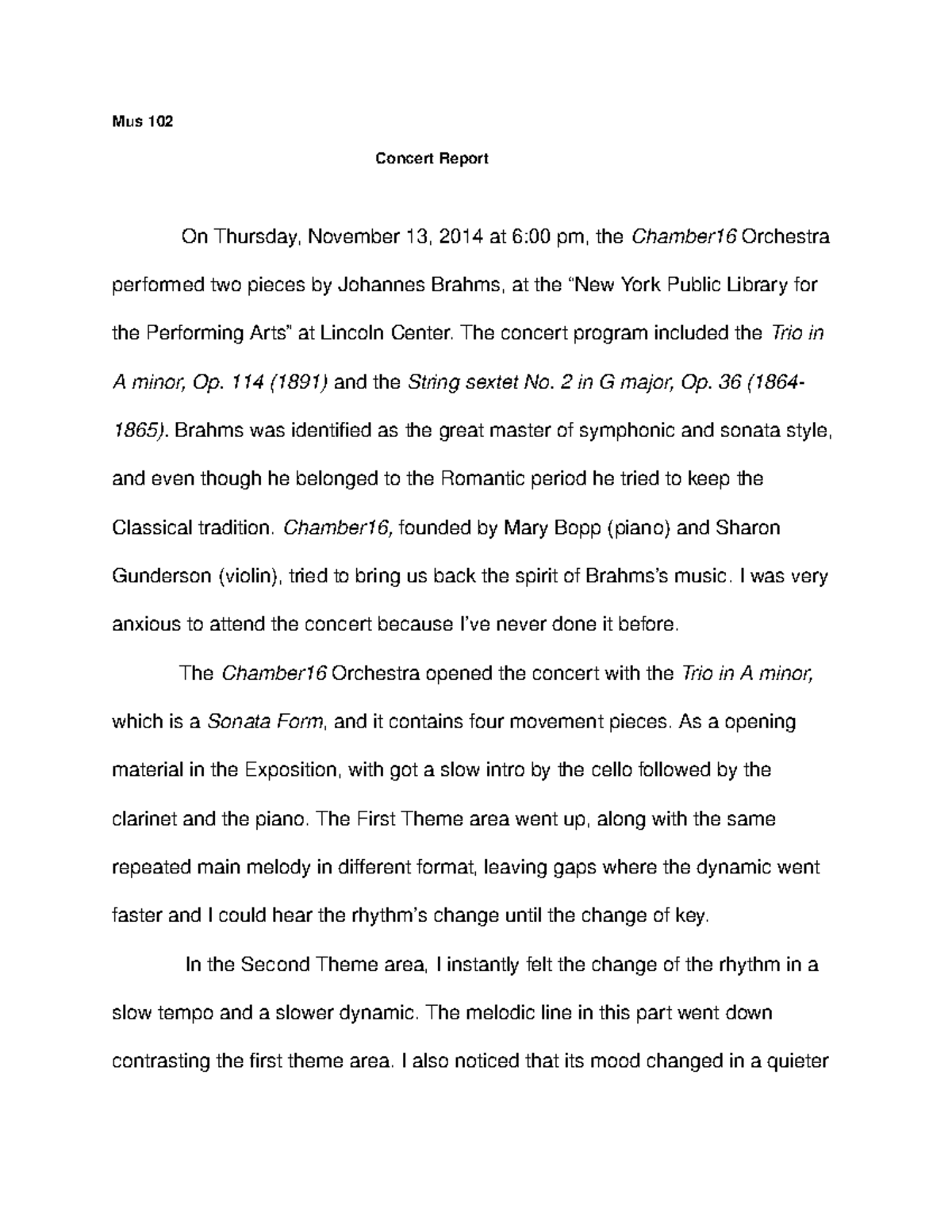 Mus 102 Concert report Grade A Mus 102 Concert Report On Thursday