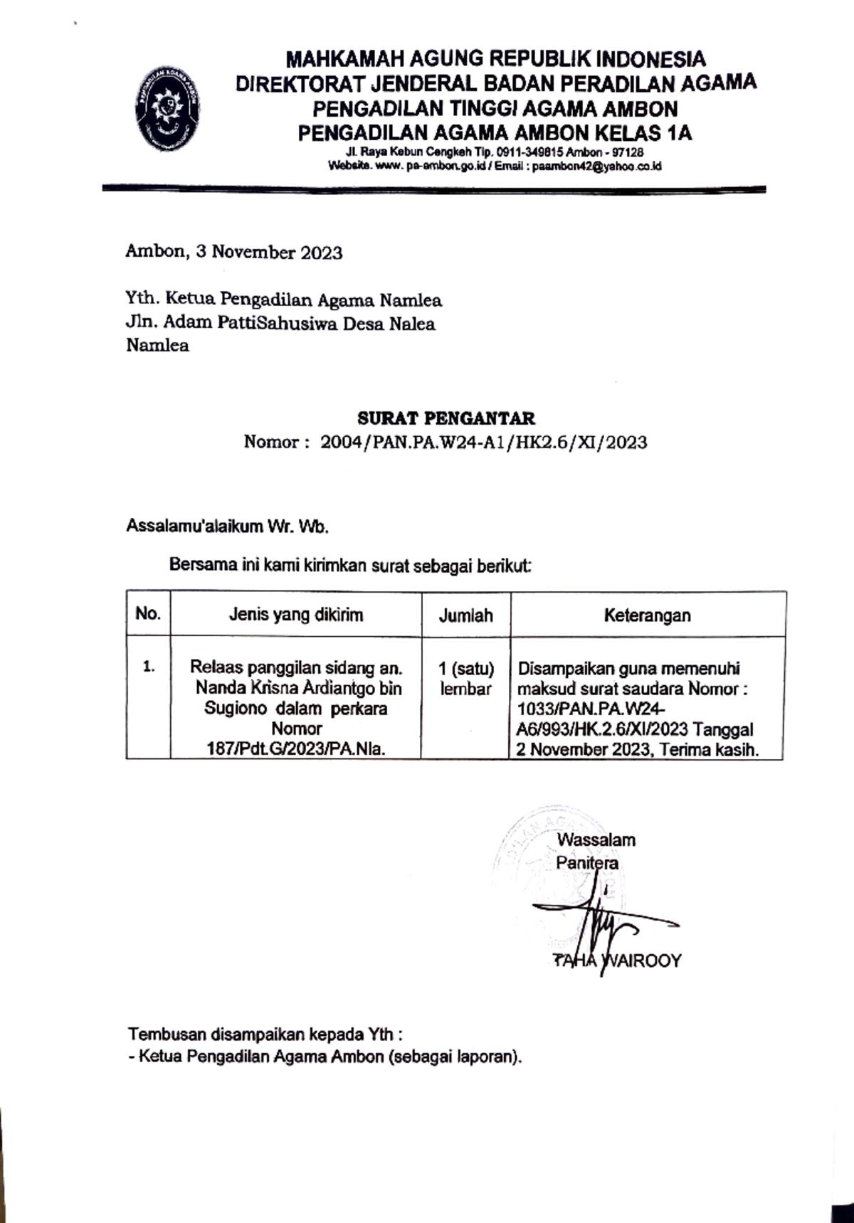 contoh relaas panggilan - MAHKAMAH AGUNG REPUBLIK INDONESIA DIREKTORAT ...