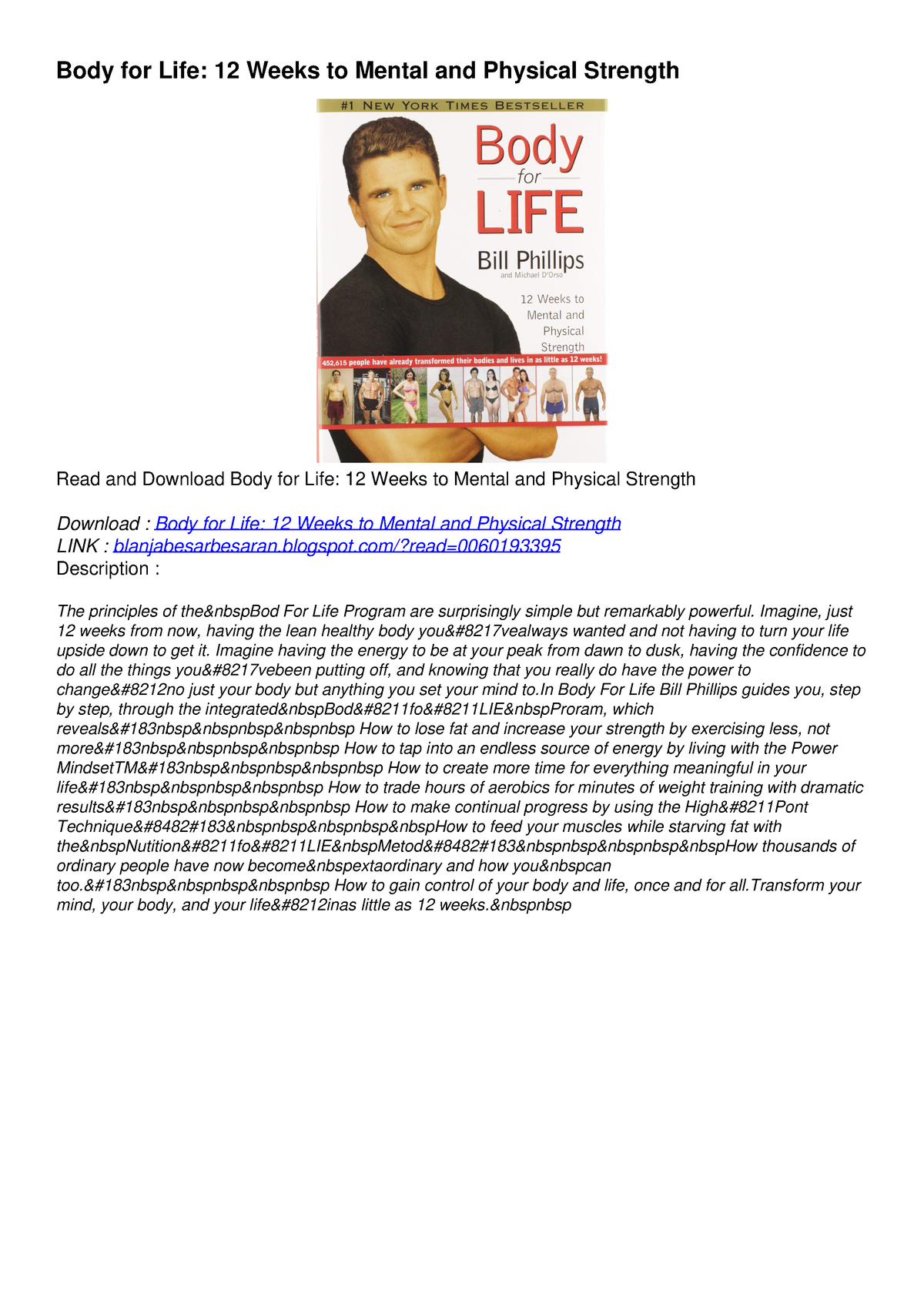 PDF KINDLE DOWNLOAD Body for Life 12 Weeks to Mental and Physical