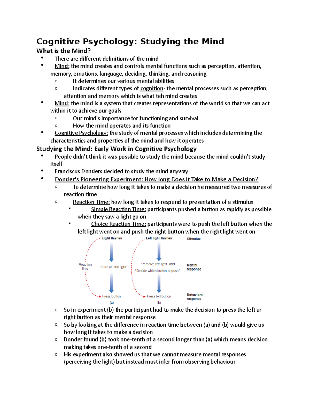 Chapter 1 Notes - Cognitive Psychology: Studying The Mind What Is The ...