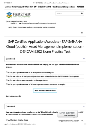 C-S4CAM-2202 by SAP Actual Free Exam Questions And Answers - 2 - Limited  Time Discount Oer! 15% O - - Sns-Brigh10