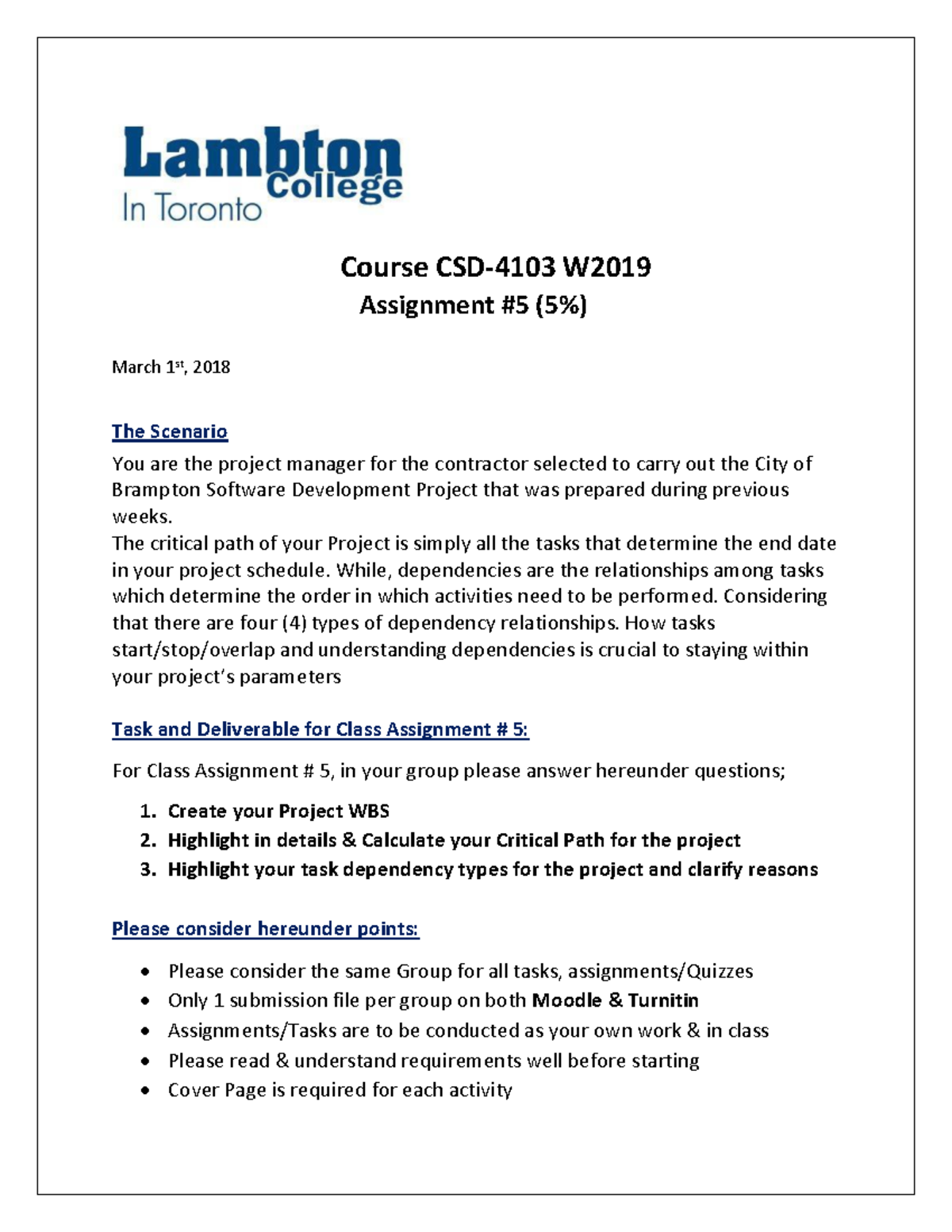 Assignment#5 -Critical Path Task Dependancy -CSD 4103 W19 - Course CSD ...