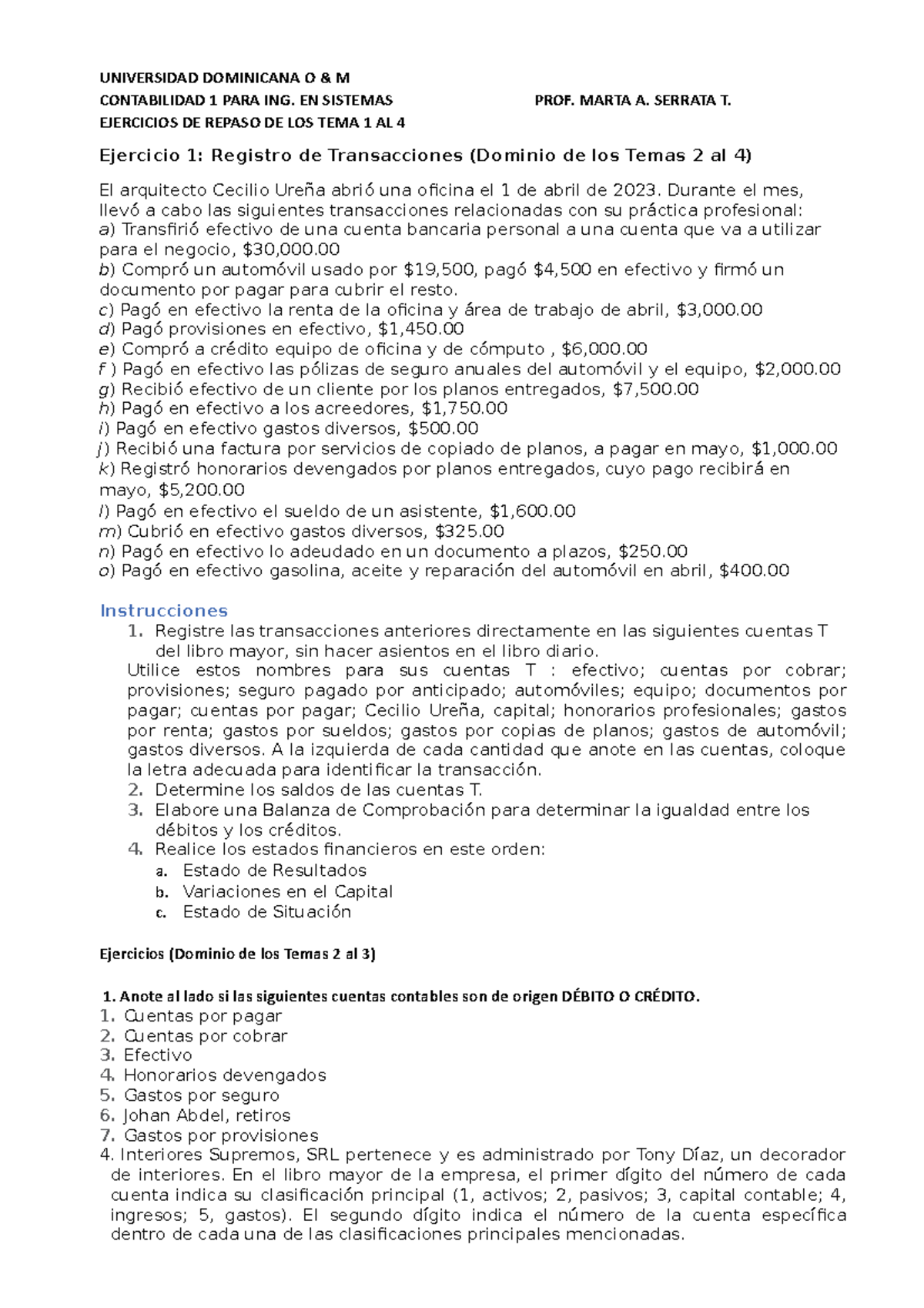 Ejercicios de repaso para el primer parcial - UNIVERSIDAD DOMINICANA O ...