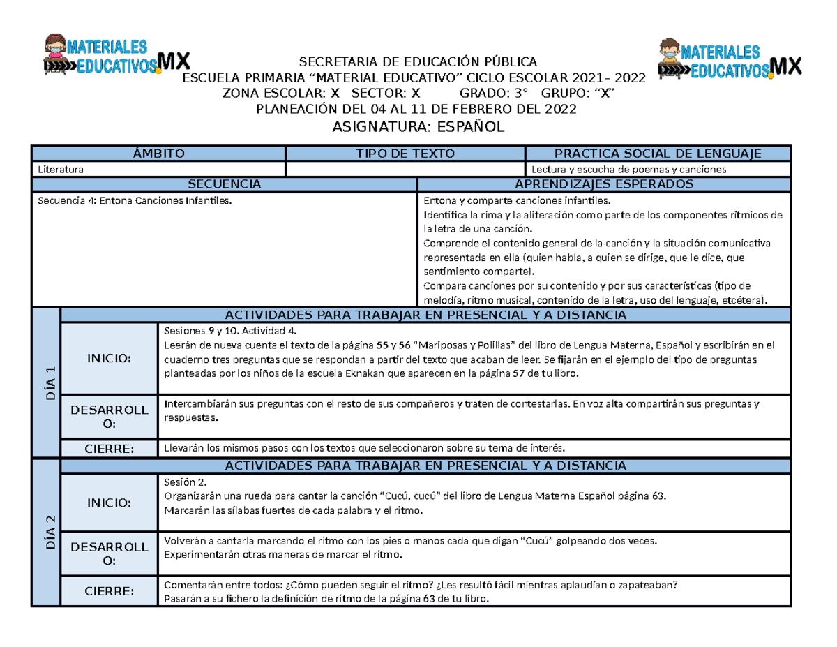 Planeación 3er Grado Semana 22MEX - SECRETARIA DE EDUCACIÓN PÚBLICA ...