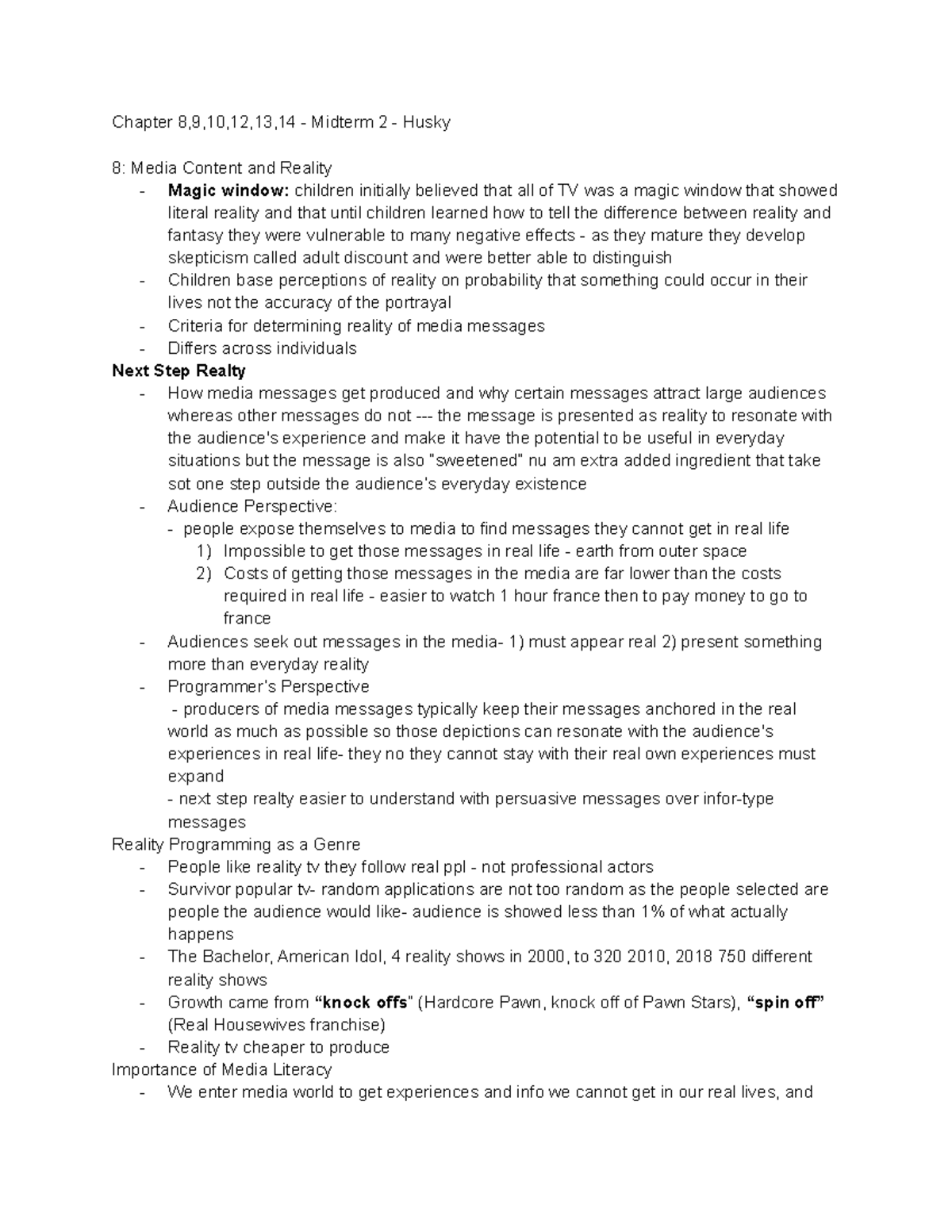 CMN140 Midterm 2 Chapter Notes - Chapter 8,9,10,12,13,14 - Midterm 2 ...