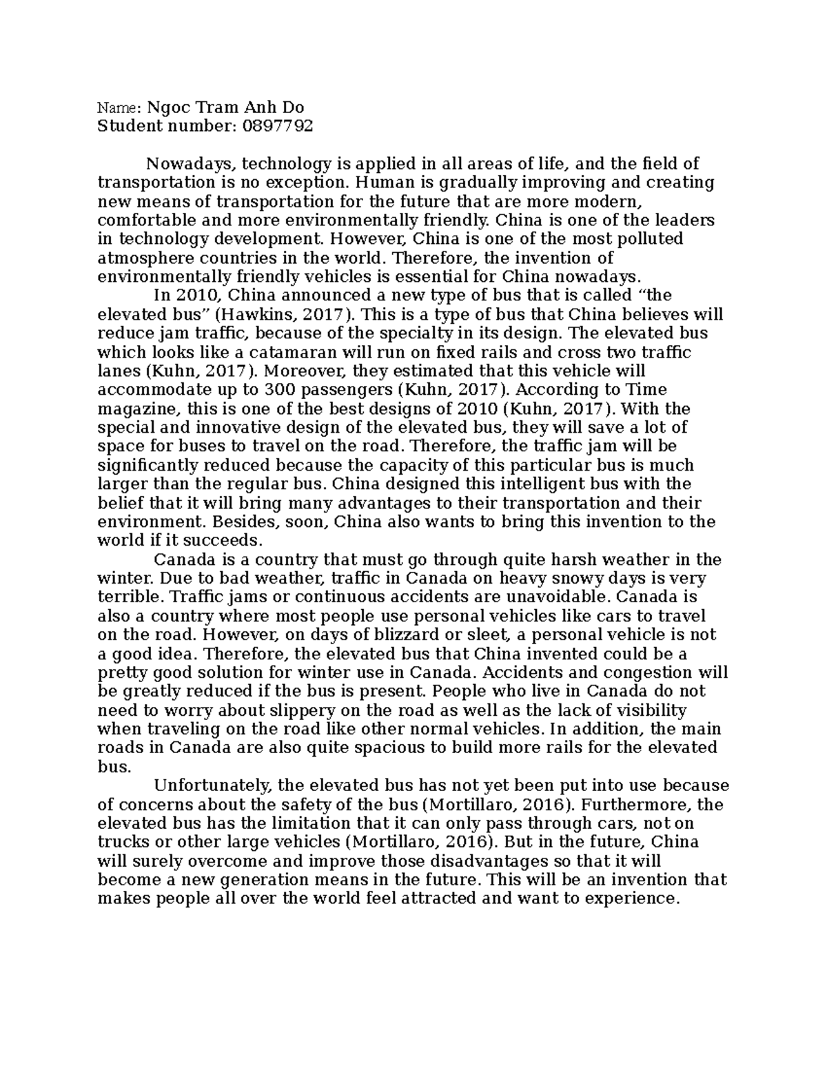 Transportation assignment 1 - Name: Ngoc Tram Anh Do Student number ...