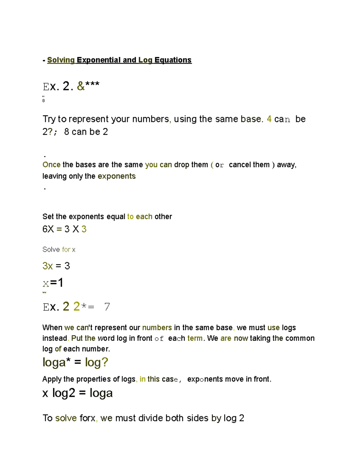 Copy of solving exp and log equations solving exponential and log