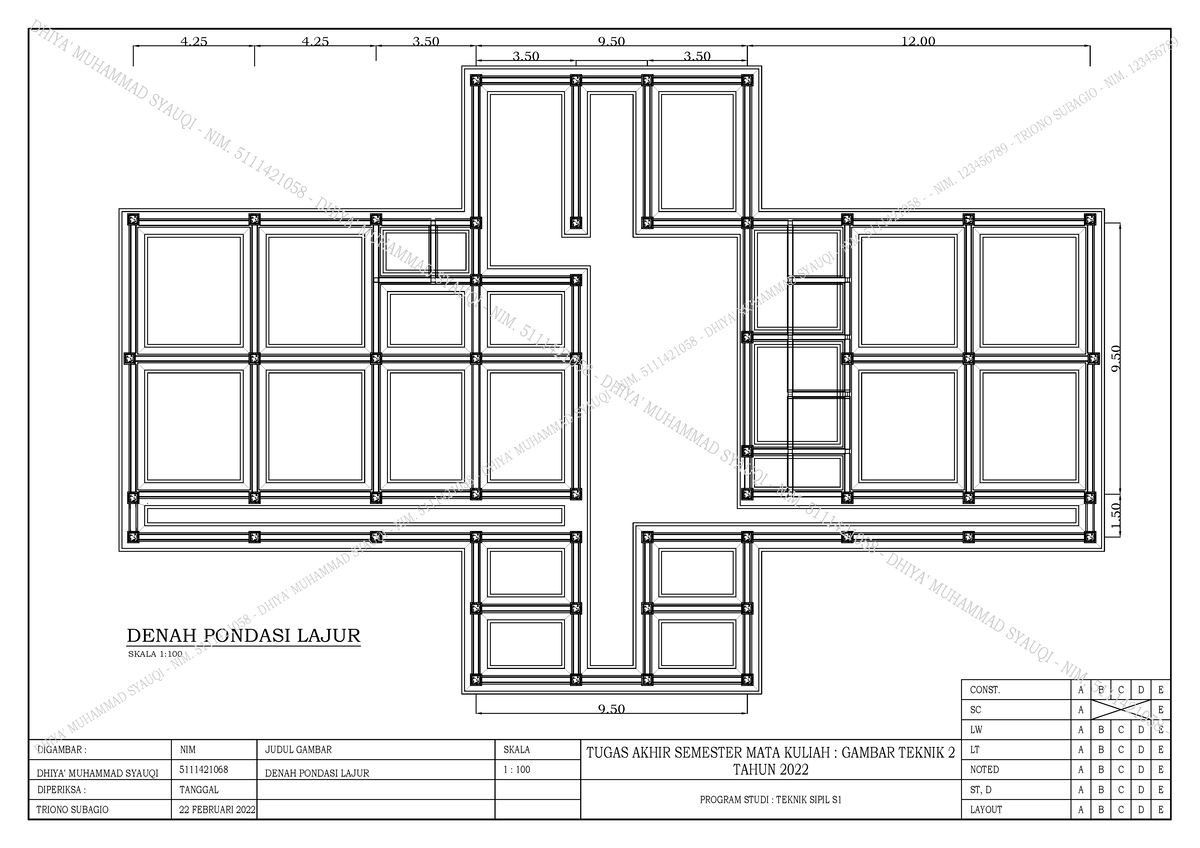 Gambar Autocad Bangunan - DENAH PONDASI LAJUR SKALA 1: 9. 1. 9. 3 3. 4 ...