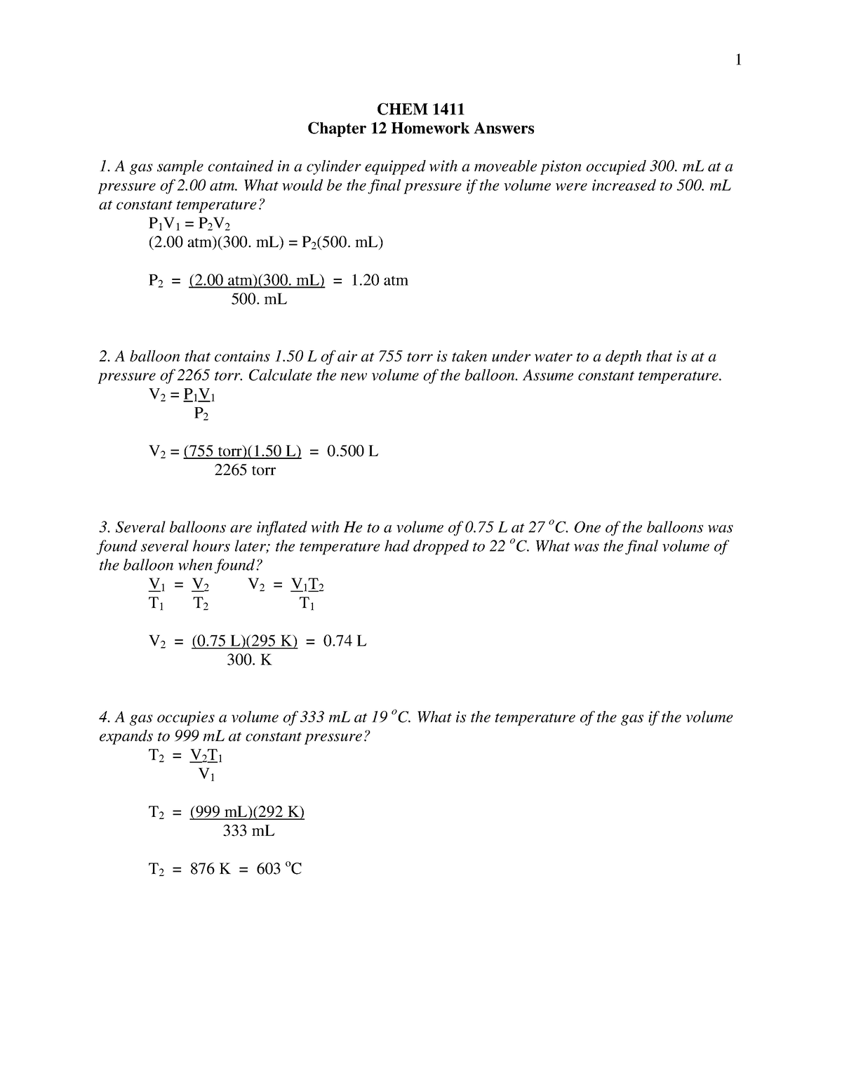 CH12A - N/A - CHEM 1411 Chapter 12 Homework Answers A gas sample ...