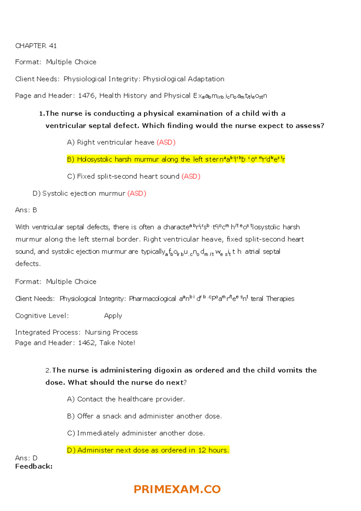 Chapters 41-44-46 questions - PRIMEXAM CHAPTER 41 Format: Multiple ...