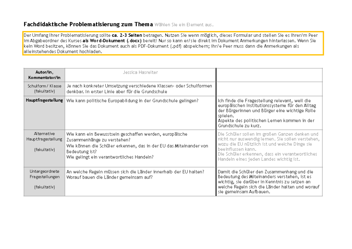 Fachdidaktische Problemstellung Zur EU - Fachdidaktische ...