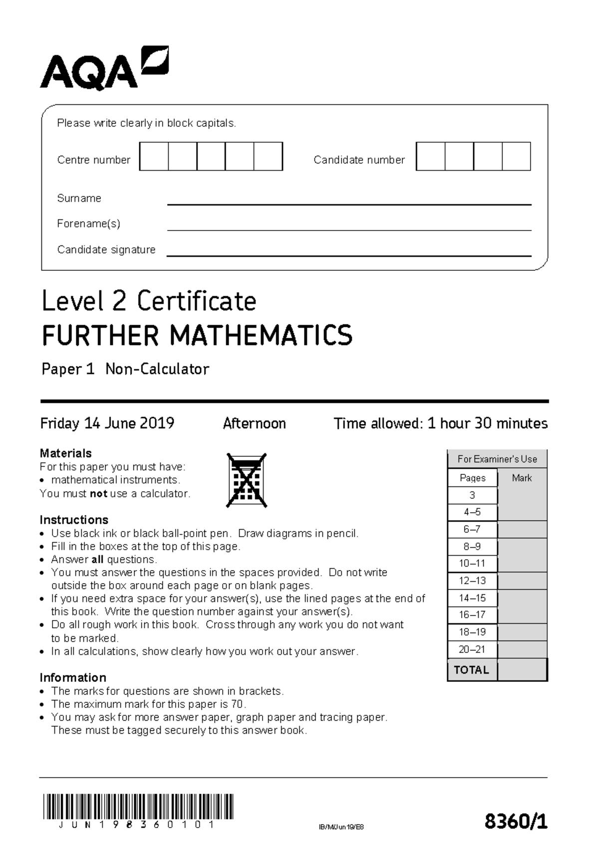 8360 1 QP Further Mathematics L2 14Jun19 PM - jun198360101 IB/M/Jun19/E ...