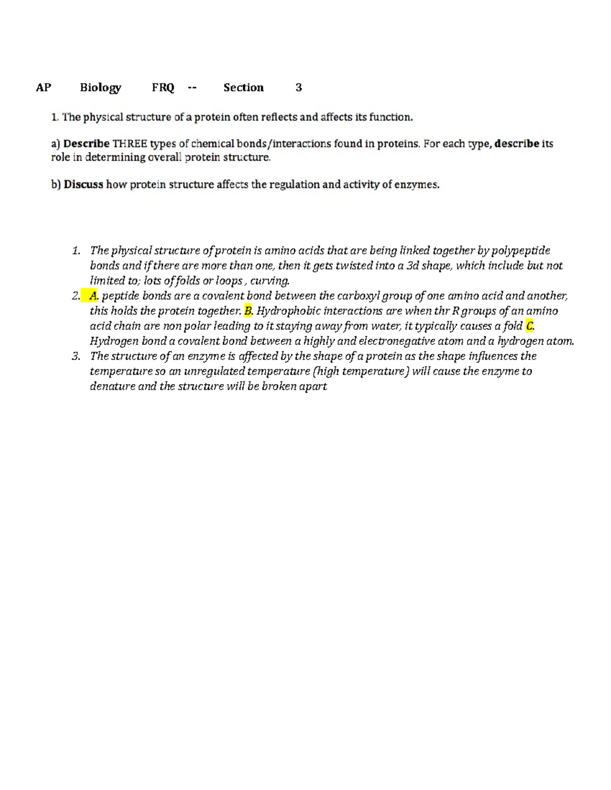 APBio FRQ Section 03 dont copy word for word to avoid plagiarism AP