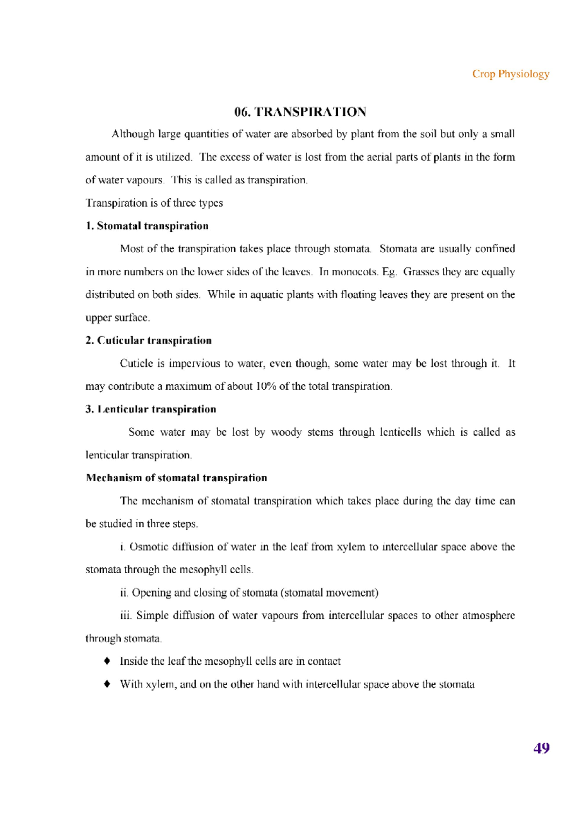 Crop physiology (part 3) Botany ist sem Studocu