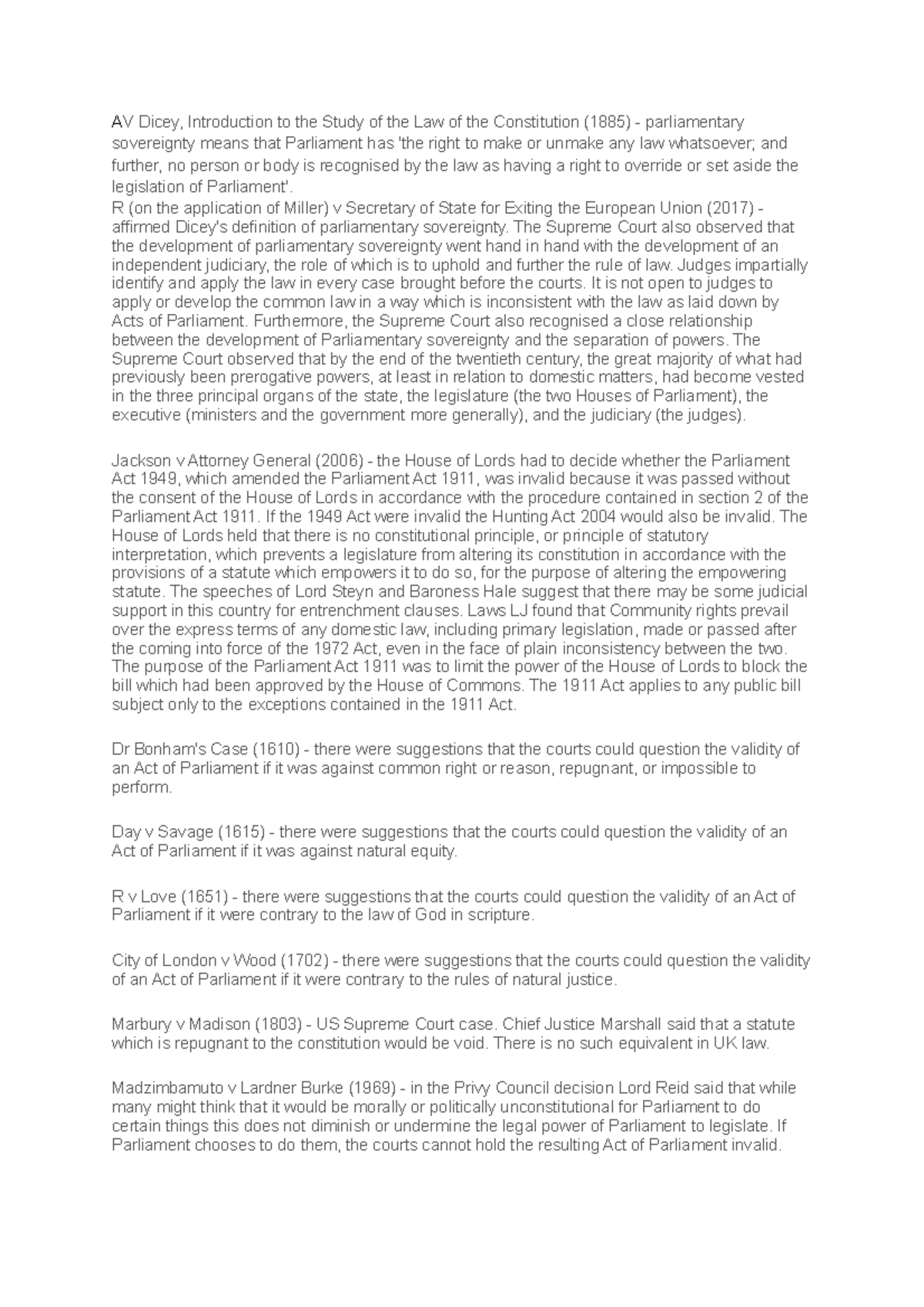 The sovereignty of Parliament AV Dicey, Introduction to the Study of