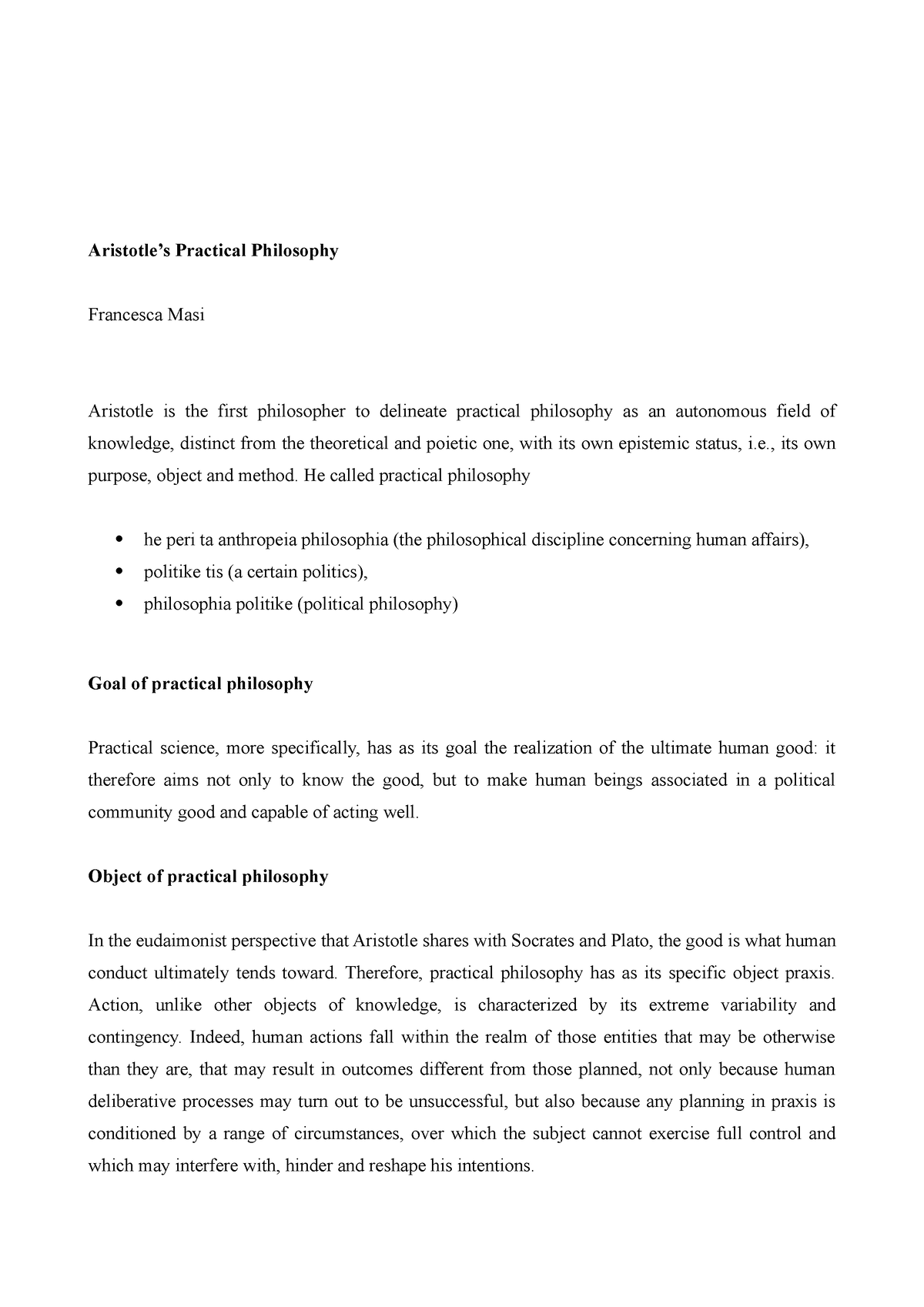 Aristotles Practical Philosophy - Aristotle’s Practical Philosophy ...