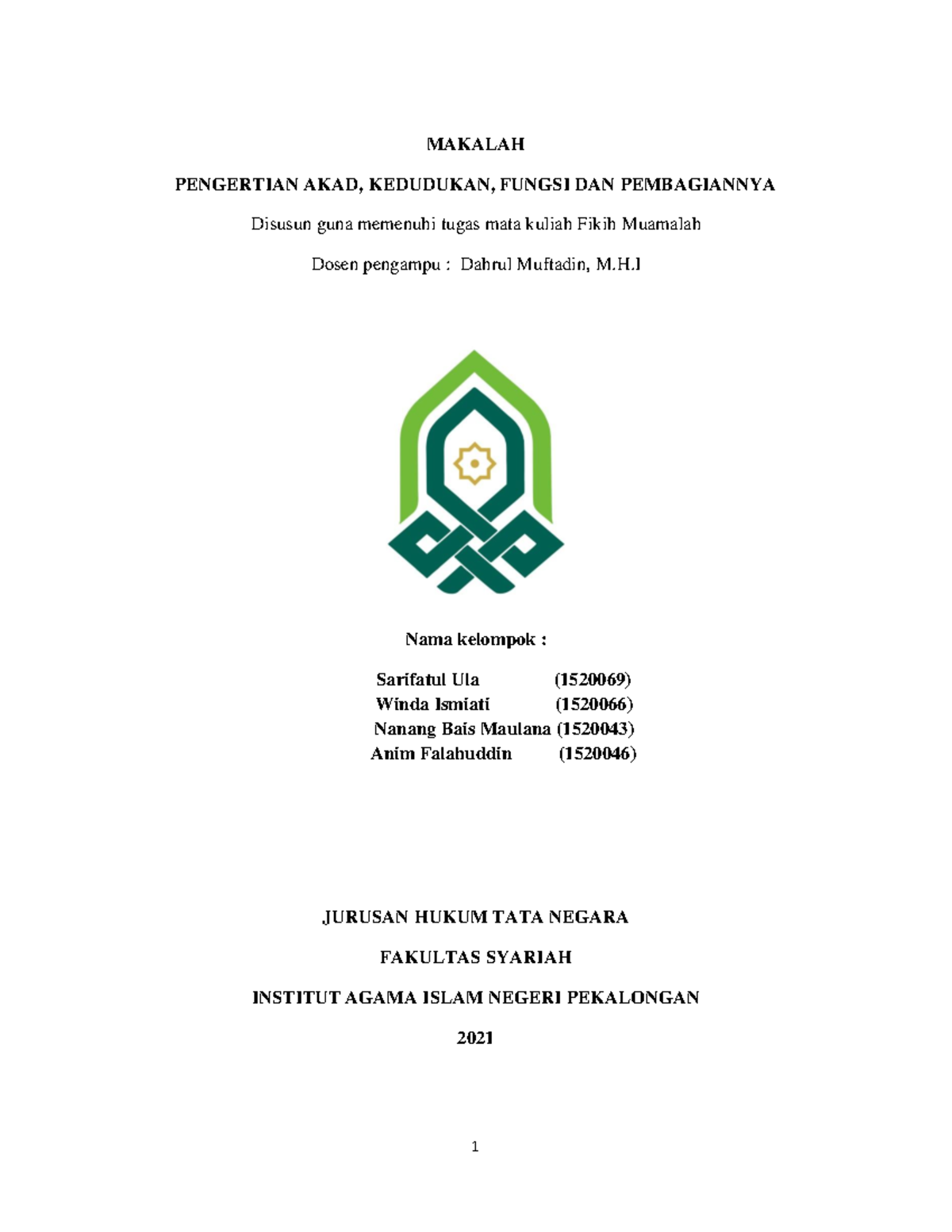 Fikih Muamalah Hukum Islam - MAKALAH PENGERTIAN AKAD, KEDUDUKAN, FUNGSI ...