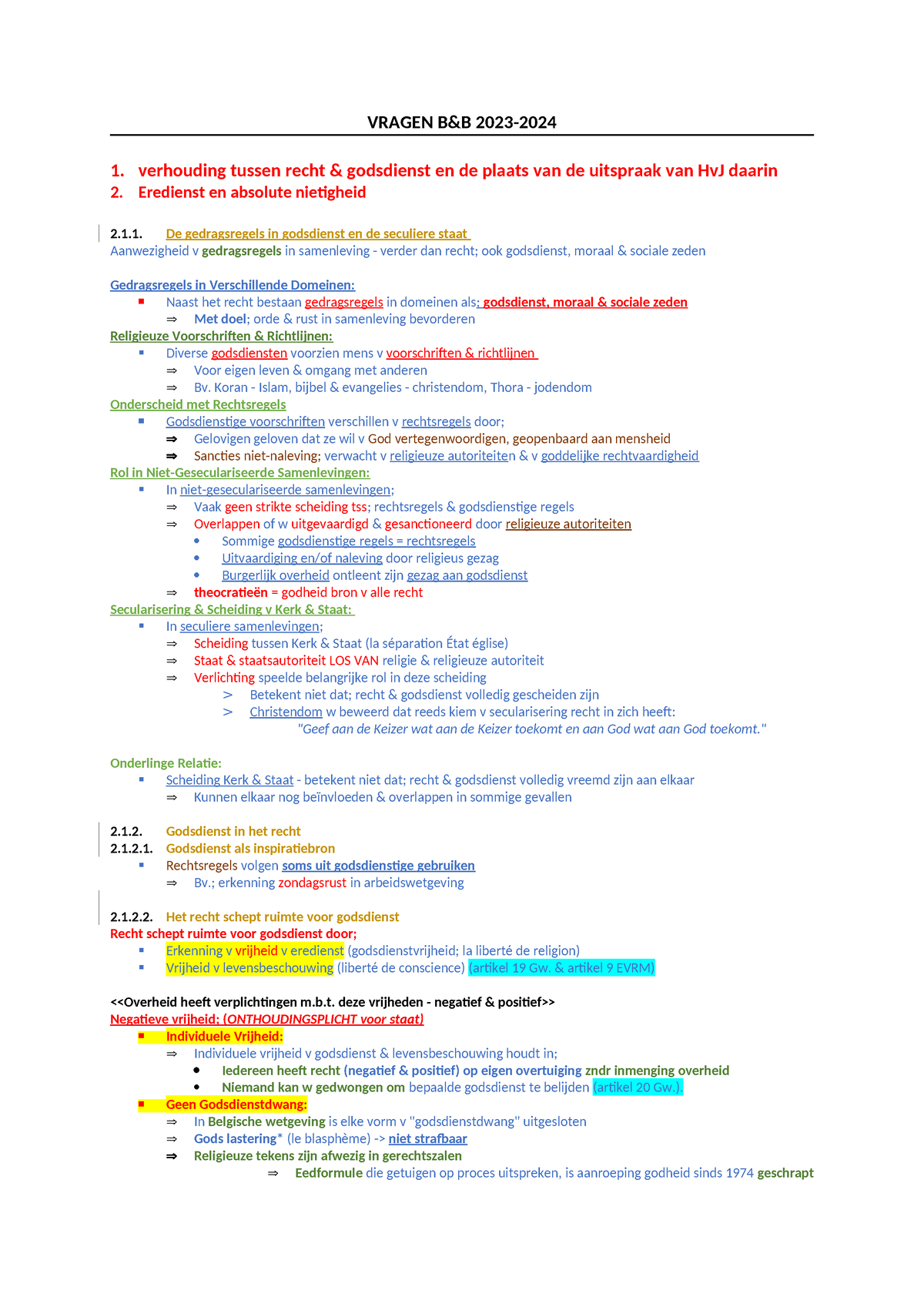 Bronnen Gestelde Examenvragen 2024 - VRAGEN B&B 2023- 1. Verhouding ...